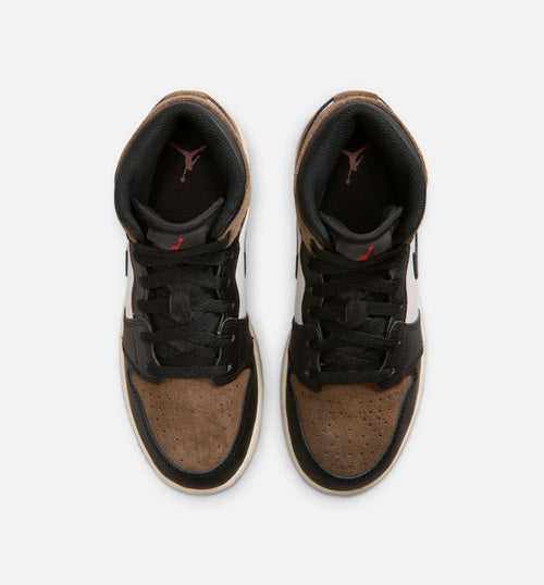 Air Jordan 1 Mid Black & Palomino Grade School Shoes
