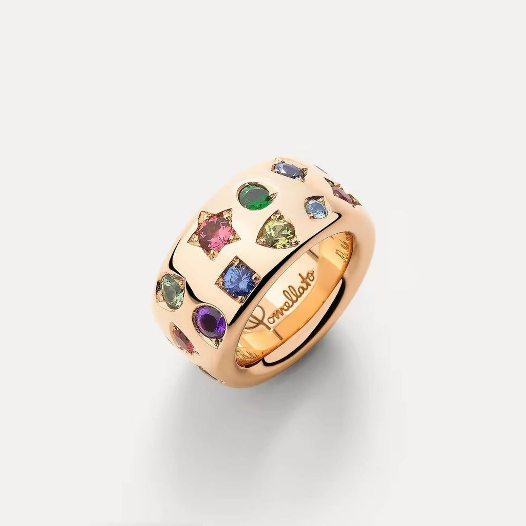 Pomellato Style Multicolor Stone Cubic Zirconia 18K Gold-Plated Ring
