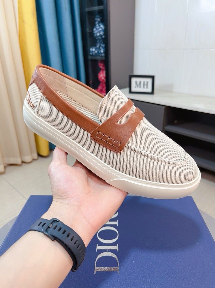 Dior Beige Contrast-Trim Loafers
